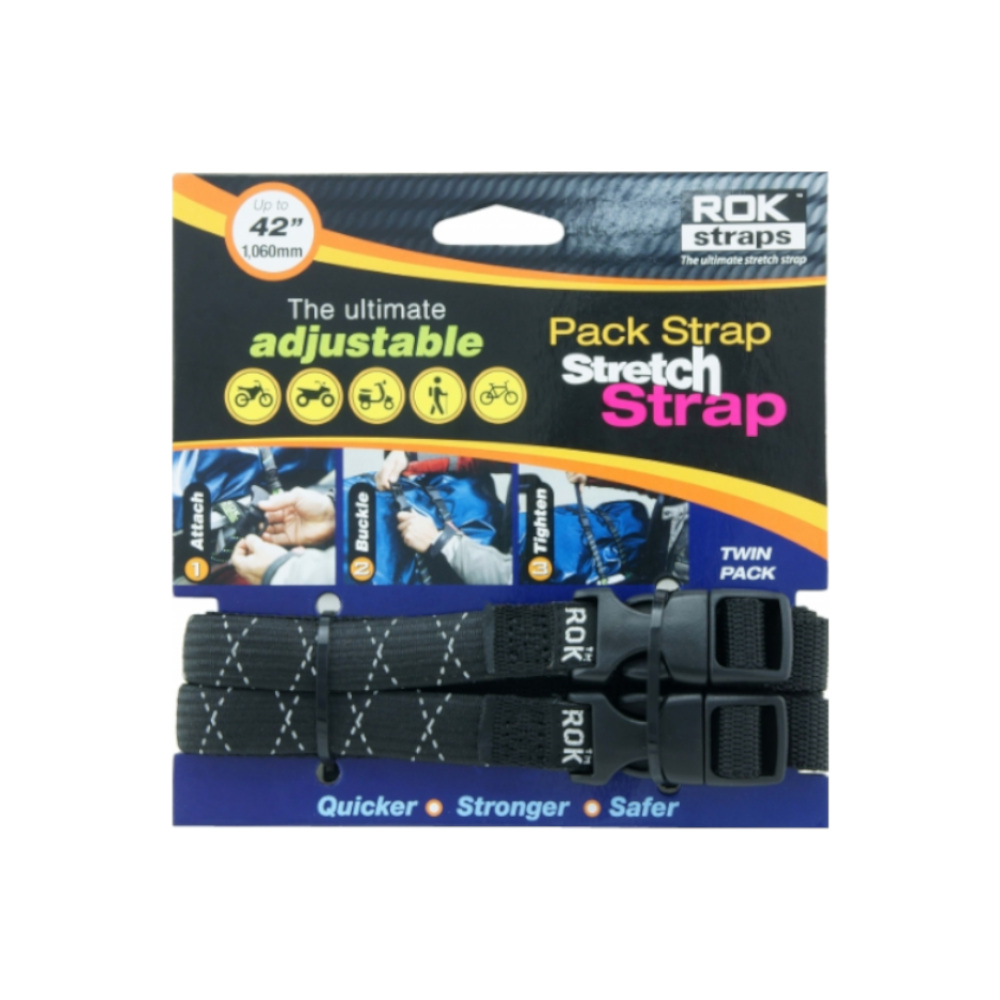 ROK STRAPS - MOTORCYCLE STRETCH STRAP 42'' 1060MM BLACK REFLECTIVE